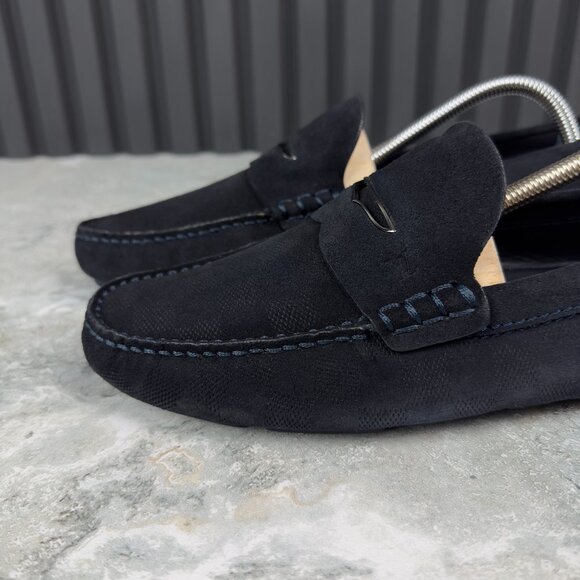 Louis Vuitton Shade Damier Embossed Driving Moccasin Blue Suede 8 LV 9 US 42 EUR - Picture 4 of 17